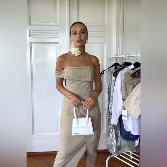 Zara Dresses & Skirts - New Zara $119 Asymmetrical Slip Taupe Brown Midi Pencil Dress Small 3265/332